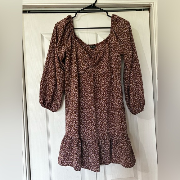 Lily Rose Dresses & Skirts - Lily Rose Brown Floral Tiered Long-Sleeve Dress